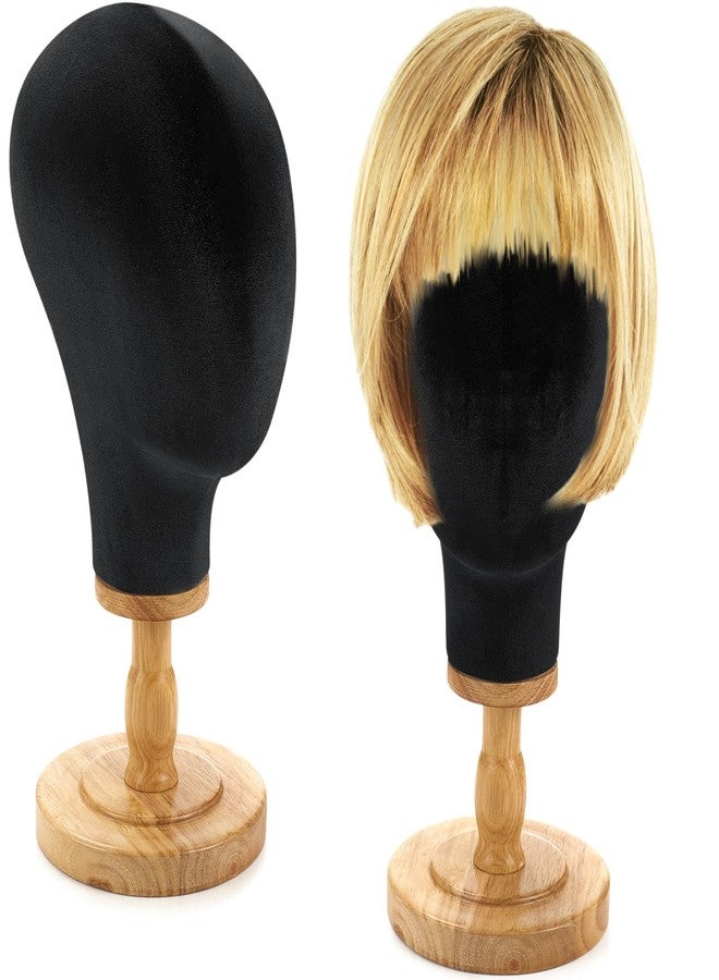 RattanView 2 Pcs Wig Stand with Head 23 Inch Linen Mannequin Head with Wooden Stand Canvas Mannequin for Hats Wigs Caps Headdress Home Store Hair Salon(Black) - Image 1